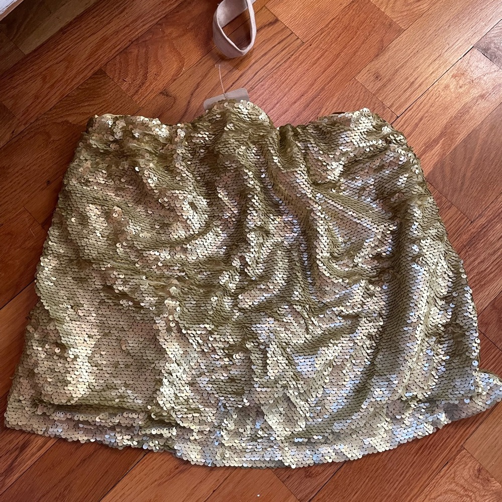 Anthropologie Chartreuse Sequin Bubble Mini Skirt